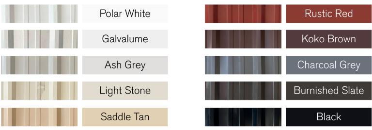 Texas Metal Builders metal panel color options